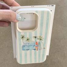 1个TPU材质夏季椰子树和冲浪板条纹图案手机壳，兼容苹果手机 - 白色 - 查看 4