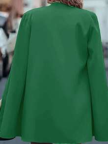 绿色无袖斗篷开衫，时尚优雅百搭女士斗篷夹克 - 綠色 - 查看 2