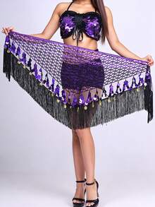 One Women's Belly Dance Hip Towel, A Triangular Coin-Embellished Hip Towel With Tassels And Sequins, Suitable For Music Festival Stage Performance Costumes And Accessories. - Multicolor - View 9