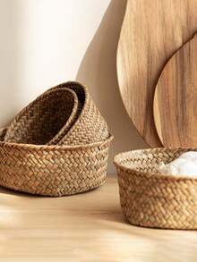 1个/2个/3个装编织收纳篮，厨房姜蒜收纳篮，圆形玄关餐具收纳篮，桌面收纳篮，小型杂物篮，零食收纳篮，家用野餐篮 - 彩色 - 查看 4