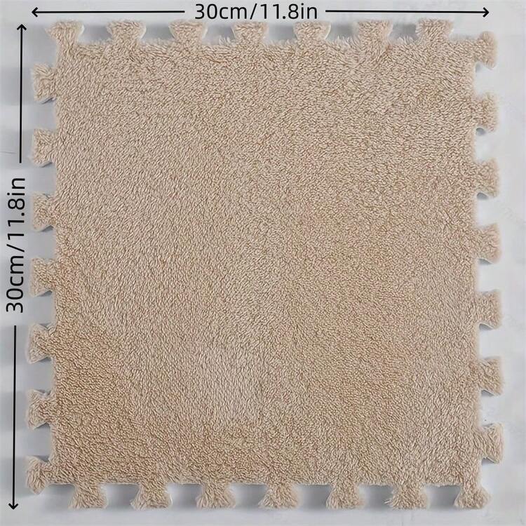 16 Peças Tapetes de Retalhos de Cor Sólida para Uso Doméstico, Tapetes de Espuma Grossa Decorativos de Quebra-cabeça para Quarto, Tapetes de Retalhos de Cor Sólida Felpudos e Aparáveis - Multicolorido - Visão 7