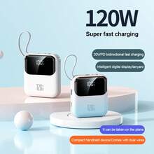 10000mAh Portable Charger Mini Power Bank, 120W Super Fast Charging Portable Mobile Phone Charger With Built-In Cable (USB-C Output Cable), LED Display Mobile Phone Travel Battery Pack, Suitable For IPhone, Suitable For Samsung, Suitable For Android And Other Travel Essentials, Back To School Essentials, Perfect Gift, Fashion Design - White - View 6