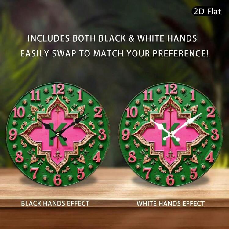 1 Piece Large 10inch Greek Alphabet Clock - Elegant Pink And Green Modern Or Traditional Decoration, Golden Hands, Silent Quartz Movement, Easy-To-Read Numerals - Suitable For Living Room, Bedroom, Office, Greek House Decoration - Battery Not Included - Ideal Gift For Capa Alpha Sorority Members, 2D Flat - 1個 - 查看 9