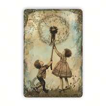 1 Piece Teenagers And Dandelion Vintage Metal Tin Plate, Indoor And Outdoor Decoration Hanging Painting, Wall Room Residence Bedroom Dining Room Bar Cafe School Library Door Garage Decoration 8x12 Inch - 彩色 - 查看 8