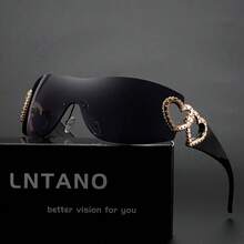Y2K Style Frameless Fashion Sunglasses With Double Heart Detail, Metal Frame And PC Lenses - Women's Fashion Sunglasses, Metal Frame Fashion Glasses| Y2K Fashion Glasses| Polycarbonate Lenses - 黑色 - 查看 6