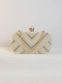 Geantă de mână mini cu perle brodate, cu perle, mari și mici, cu nasturi și perle, cu două fețe