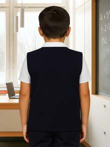 Crossed School Vest With Button - Punto Roma Uniform - Navy Blue - View 2