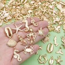 50 件随机混合 KC 金色海洋生物海星饰品散装夏季珠宝项链耳环手链制作 DIY 工艺配件 - 金色 - 查看 3