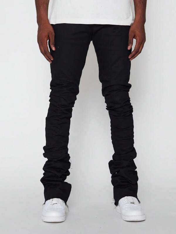 Men's Slim Fit Denim Pants Mid Rise Tapered Leg Stacked Jeans Soft Stretch Denim Pants