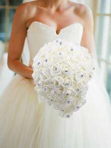 1PC Wedding Bouquet For Bride, 11.8in Simple Bride Bridesmaid Holding Bouquet PE Foam Pearl Rhinestone DIY Bouquet Wedding Decoration, Wedding Decorations, Mother's Day Valentine's Day Anniversary Gifts Party Favors Room Decor - Ngà voi - Xem 4