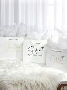 1个定制婚礼个性化礼品袋，高品质伴郎伴娘派对回礼袋，婚礼迎宾袋，回礼袋，生日礼物定制袋，永恒之爱 - 白色 - 查看 4
