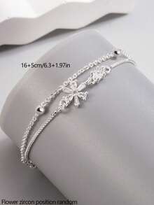 情人节丝带水钻花朵多层手链 - 玫瑰金 - 查看 6