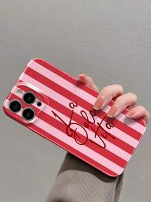 1 件简约双色条纹英文标语穿孔亮面细丝外壳全覆盖硬质手机壳兼容 11/12/13/14/15/16 Pro Max 防水防震防摔防刮 - 彩色 - 查看 6