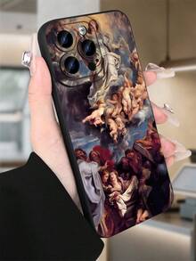 Majestic Angel & Figures - Renaissance Art Creative Phone Case - Premium TPU Cover - Shockproof Anti-Slip Protection - For IPhone 16 Pro Max 15 Pro Max 14 Pro Max (Classic Painting Accessory Fashionable Phone Cases) - Blue/Red/Gold Oil Painting Design - Protectores De Celulares Phone Accessories - Anti-Fingerprint Clear Case - 黑色 - 查看 4