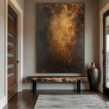 Gran impresión de arte abstracto en lienzo sin marco - Paleta audaz de dorado y negro, decoración de pared minimalista retro para sala de estar, dormitorio o pasillo | Arte de pared en lienzo moderno sin marco | Tonos dorados texturizados | Tonos grises neutros | Acento decorativo elegante para el hogar, gran arte de pared en lienzo