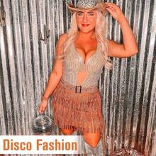 Halloween  Halloween Essentials  Party Limited Edition  Women's Belly Dance Scarf Skirt Sparkly Tassel Disco Outfits Sequin Wrap Rave Costumes Fringe Skirt - Hồ Xanh - Xem 7