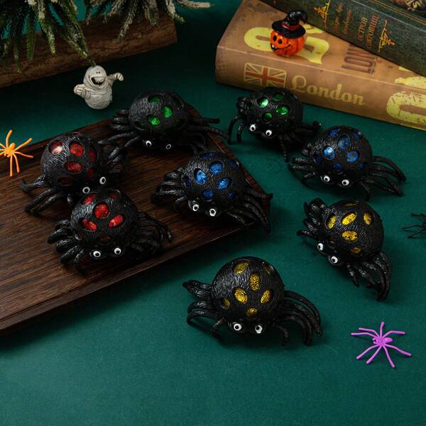 1 pieza Araña negra decorativa de Halloween, bestseller, con polvo dorado, juguete antiestrés de broma, regalo de cumpleaños - regalo de Navidad - regalo de Halloween - regalo perfecto - regalo