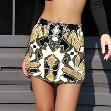 Sequin Skirt For Women Stretchy Bodycon Night Out Party Shine Sparkly Pencil Skirts - 金色 - 查看 2