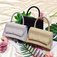 [Bolso cuadrado pequeño con brillo] Bolso cuadrado pequeño elegante y sofisticado - Adornos de strass y perlas falsas, diseño brillante | Perfecto para vestir de noche | Para llevar al hombro o en la mano | Agrega elegancia a los atuendos