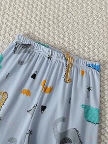 2pcs/Set Kids Boys Dinosaur Print Long Sleeve Pajama Set, Thin Base Layer Sleepwear For Children Aged 4-12 Years Old, Autumn/Winter - Multicolor - View 6