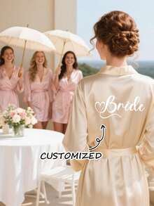 Bata de novia personalizada con encaje de satén, bata de dama de honor personalizada para boda, bata de satén personalizada, bata de novia personalizada, bata de preparación de dama de honor, bata de fiesta de boda, bata con ribete de encaje, bata con nombre personalizado, regalo de bata de novia, regalo de despedida de soltera, ropa de estar en casa de seda, ropa de estar en casa de seda a juego para damas de honor, regalo de fiesta de boda - Multicolor - Ver 3