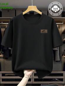 High Quality 100% Pure Cotton Men's T-Shirt Short Sleeved Men's Clothing 200g Heavy-Duty Cotton Summer Comfortable Breathable Casual Outdoor Sports Top Fashionable Printed Men's And Women's Universal Clothes Gift - 黑色 - 查看 1