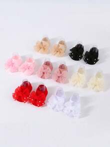 7pcs/12pcs Baby Bow Boat Socks, 3D Infant Anti-Slip Crawling Socks - Multicolor - View 4