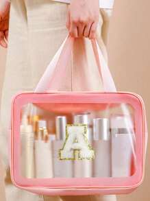 Transparent PVC Toiletry Bag Letters Makeup Bag Waterproof Travel Toiletry Bag Letter Zipper Waterproof Makeup Storage Bag Cosmetic Organizer Bag Organizing & Storage Portable Cosmetic Travel Bag Latter Print Travel Essentials For Holiday Vacation Bag For School Cruise Essentials Toiletry Bag For Women Wash Bag For Travel For Bathroom Large Capacity For Men For Women