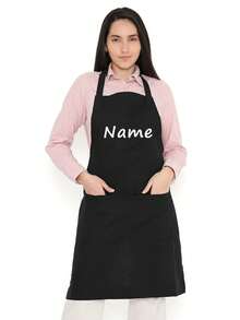 1/2pcs Customized Black Kitchen Cooking Apron, Modern Polyester Oil-Proof Apron, Black Kitchen Apron, Polyester Apron For Garden, Kitchen And Housework Perfect For Home, Restaurant, And Kitchen Cooking,Washing Gloves