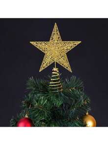 1pc Christmas Tree Toppers Xmas Glitter Gold Hollow Star Treetop Topper For Christmas Tree Decoration,Star Treetop