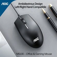 AOC MS100 Universal Mouse For Both Left And Right Hands Ergonomic Symmetrical Design Frosted Sweat-Proof Shell Plug And Play Without Driver Comfortable For Office And Home Use Black With Sound - Black Sound - View 6