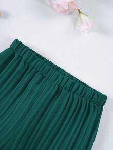 2 件套女童纯色吊带背心和阔腿裤，夏季 - 綠色 - 查看 9