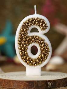 1 pieza Vela con número de cumpleaños, cuentas doradas, vela decorativa para pastel de cumpleaños, vela decorativa con brillo para celebración de aniversario - Multicolor - Ver 12