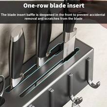 60cm Wall Mounted Kitchen Knife Holder With Chopstick Holder, Steel Knife Holder With 10 Hooks, Multi-Function Storage Organizer, Knife Holder Organizer For Hanging Spoon Chopsticks, Kitchen Organizer Shelf, Black Color