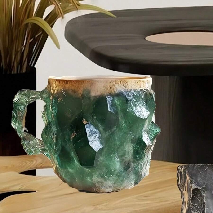 11 Oz Resin Coffee Mug, 130ml Mineral Crystal Coffee Mug With Handle, Elegant Decorative Gifts For Home, Office Halloween, Thanksgiving, Christmas - màu xanh lá - Xem 1