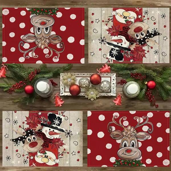 4/6 pièces de sets de table thème Noël, faits de couleurs vives et de motifs animaux, résistants à la chaleur et antidérapants pour les rassemblements à la maison, les repas en intérieur, la cuisine, les fêtes, le camping, la décoration de table pour les fêtes