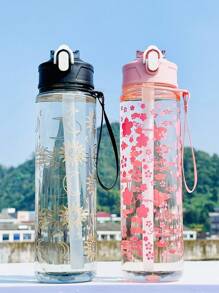 1pc Boy And Girl Summer Water Bottle Cartoon Flower Pattern, Kindergarten Cartoon Cute Sports Water Bottle - 800ml, Straw Cup, With Handle, Leak-Proof, Shock-Proof, Portable - Suitable For Travel, Outdoor Activities, Student Use - Perfect Children's Day And Graduation Season, The Best Gift For Children