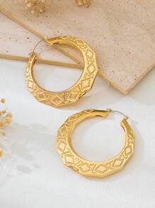 1 Pair Exaggerated Hiphop Boho Style Metal Rhombus Decor Round Earrings, Suitable For Women Daily Wear, Diameter 2.52in