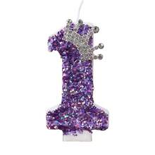 1pc Sparkling Birthday Number Candle, 3D Design Cake Birthday Party Wedding Anniversary Celebration Supplies, Purple Crown Theme Birthday Decoration, Happy Birthday Party Supplies, Number 0 1 2 3 4 5 6 7 8 9