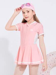 Balabala Tween Girls One-Piece Swimsuit Set With Cap, Fashion Swimwear For Summer