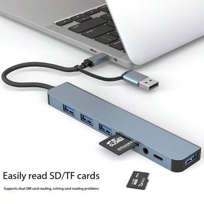 1PC双头八合一扩展坞HUB八合一电脑转换器三合一手机转换器多功能USB集线器+TYP-C扩展电脑手机转换器