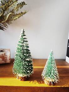 Cirelle 2棵圣诞迷你松树，两棵人造雪树，带木质底座，节日桌面装饰，理想的圣诞节中心摆件，完美的节日家居装饰和派对装饰品，圣诞节送礼佳品，冬季房间装饰 - 彩色 - 查看 3