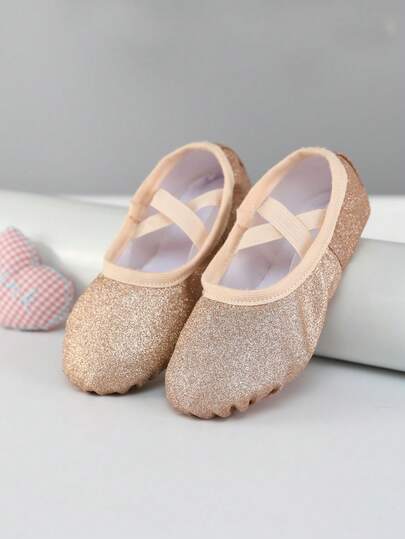 Dziecięce baletki księżniczki dla dziewczynek, miękkie buty do tańca do użytku wewnątrz, buty do ćwiczeń, błyszczące baletki, płaskie kapcie, wygodne i trwałe