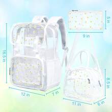 3PCS Clear Backpack, Heavy Duty Transparent Backpack For Girls Women, Stadium Approved See Through Backpack Set (White Daisy) - 米色 - 查看 2