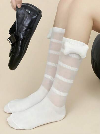 1 par de calcetines cómodos y versátiles con decoración de hueso, estilo holgado, para verano