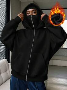 Women's Fashion Street Hip-Hop Double-Layer Hooded Cardigan Sweatshirt, Autumn And Winter Women's Outerwear. Versatile And Simple Women's Autumn And Winter Clothing. Cool Women's Long Zipper Cardigan Sweatshirt, Comfortable With Full Privacy And Security, Double Hooded Hooded Cardigan Sweatshirt. - Black - View 4