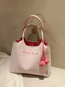 Chio2nd Commuter Pink Wave Tote Bag 2024 New Fashion Large Bag Women's Shoulder Bag Color Matching Knitted Bag, Suitable For Office Workers, Ladies, Girls(Without Pendant)