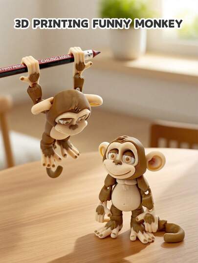 有趣的猴子雕像，3D 打印动物雕像套装，适合摆放在书桌、汽车或办公室 - 是返校季、母亲节、圣诞节、万圣节、情人节和复活节的完美节日礼物。