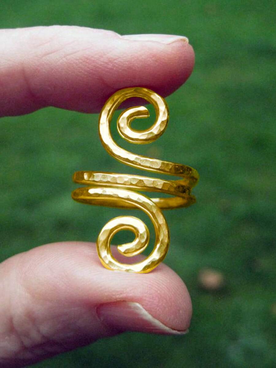 1pc Spiral Line Openwork Copper Alloy Ring, Minimalist & Unique Style Suitable For Men And Women Everyday Wear