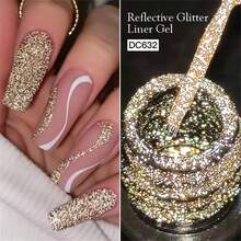Mtssii 3PCS 5ML Champagne Gold Reflective Glitter Liner Gel Nail Polish Set Pink Silver Black Red Color Bright Sparkling French Semi Permanent Nail Painting UV Gel - 彩色 - 查看 4